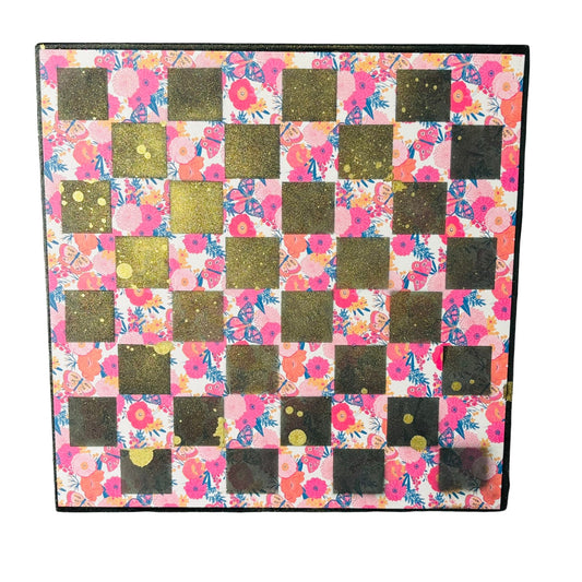 Golden Pink Flowers - Scrapbook Chess Board