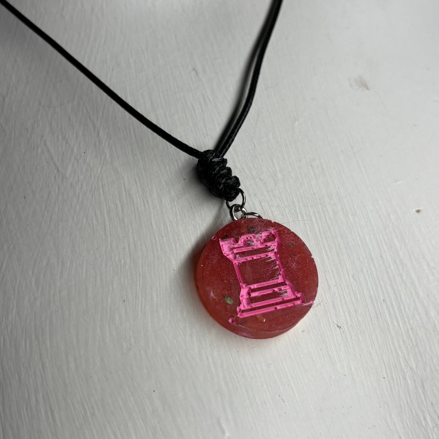 Pink Print Rook - Handmade Resin Chess Necklace