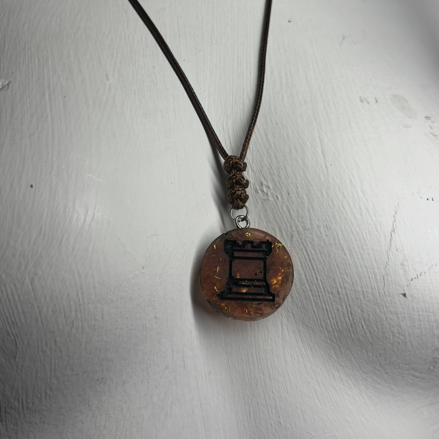 Dark Amber Rook - Handmade Resin Chess Necklace