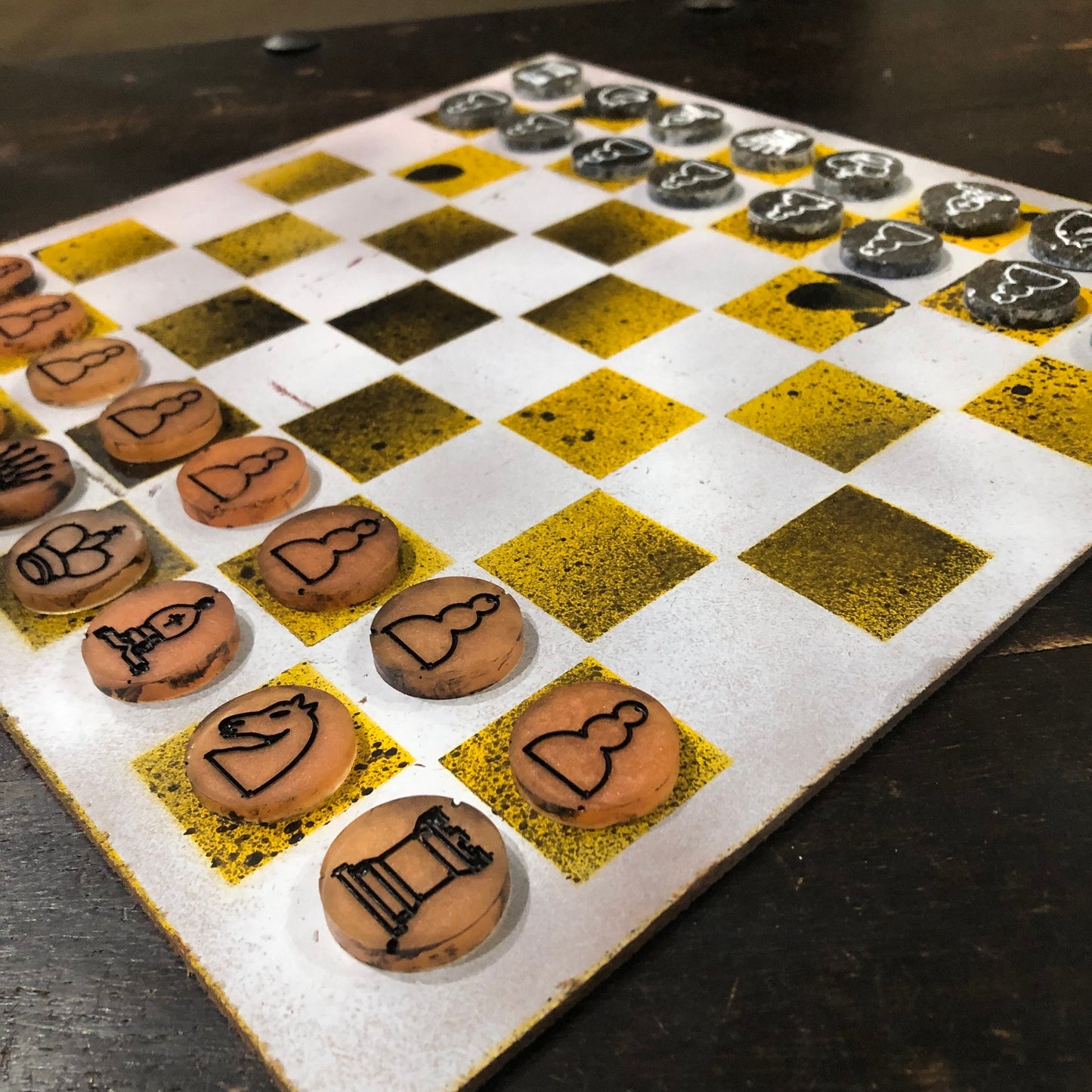 Yellow Space White - Painted Chess Set