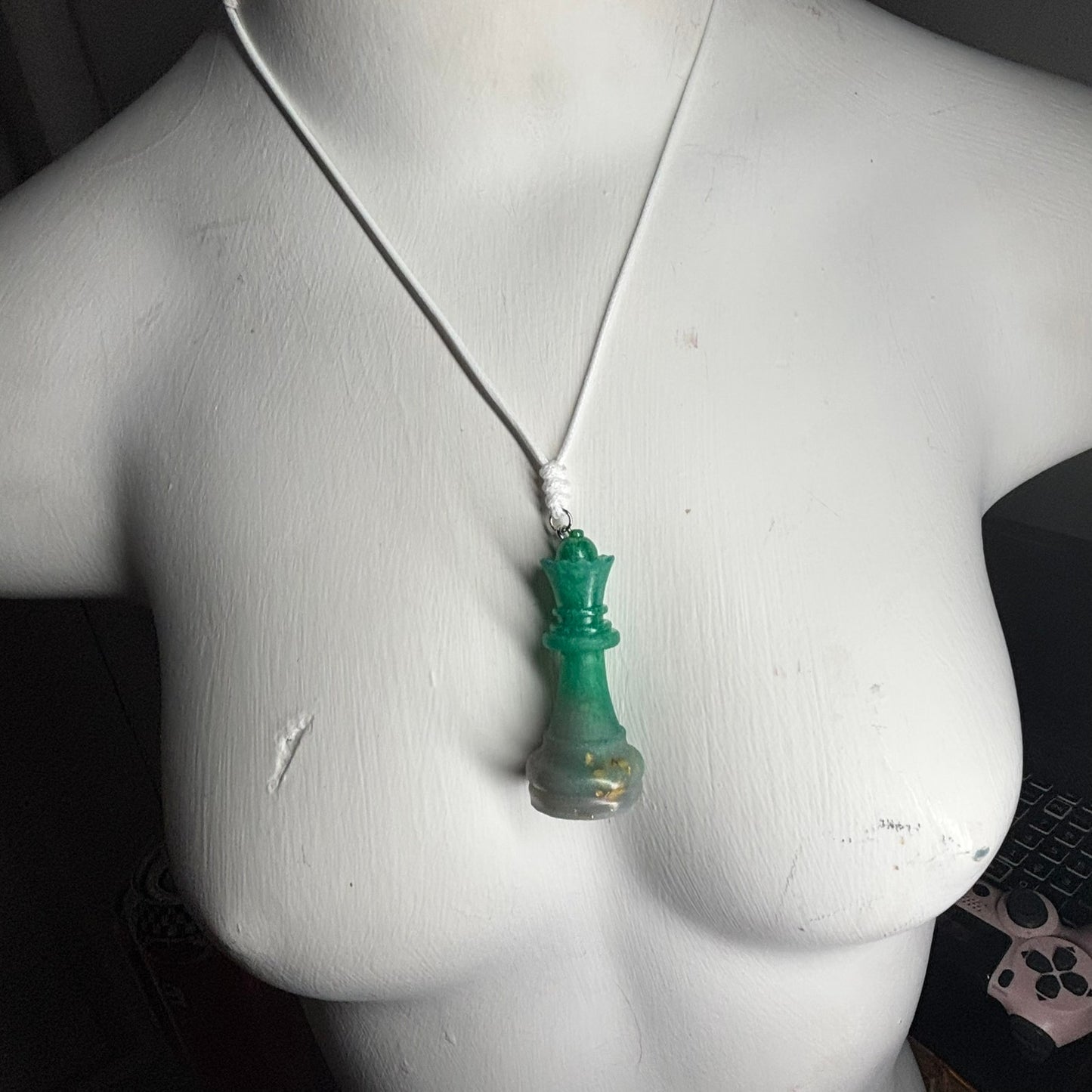 Green Queen - Handmade Resin Chess Necklace