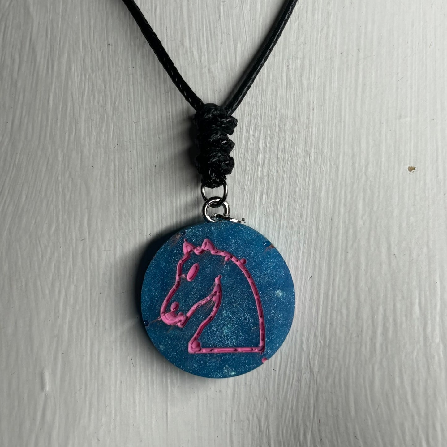Blue & Pink Knight - Handmade Resin Chess Necklace