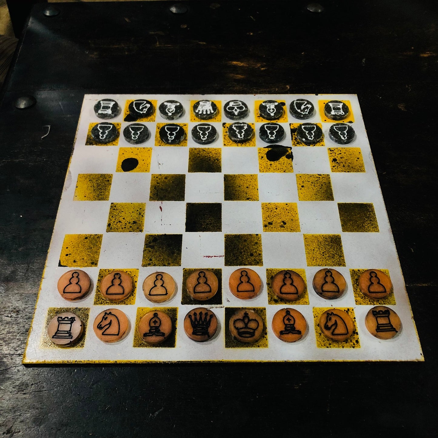Yellow Space White - Painted Chess Set