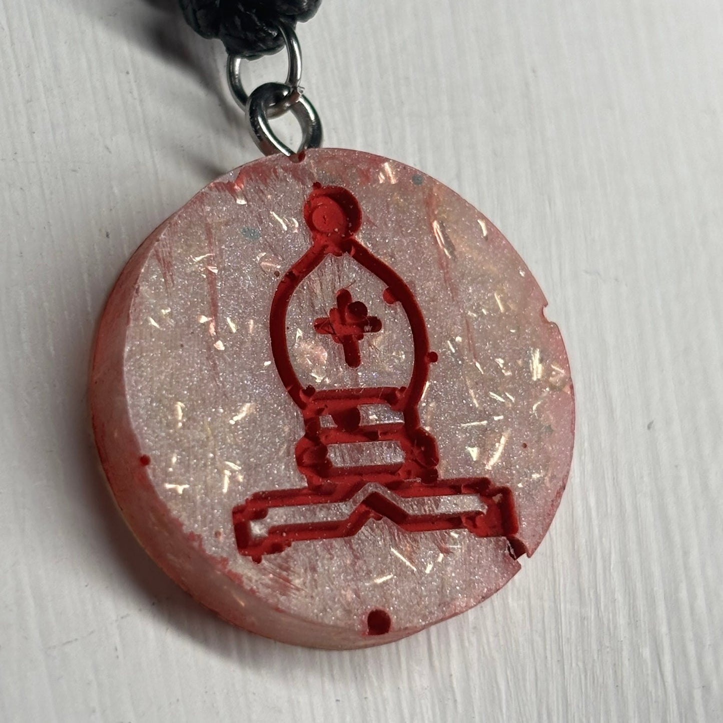 Crystal Red Print Bishop - Handmade Resin Chess Necklace