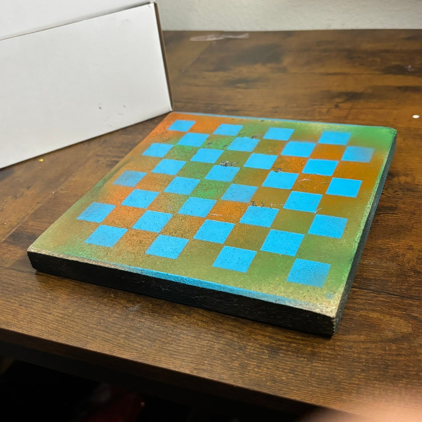 Blue And Dirty Green - Painted Double Sided Chess Board