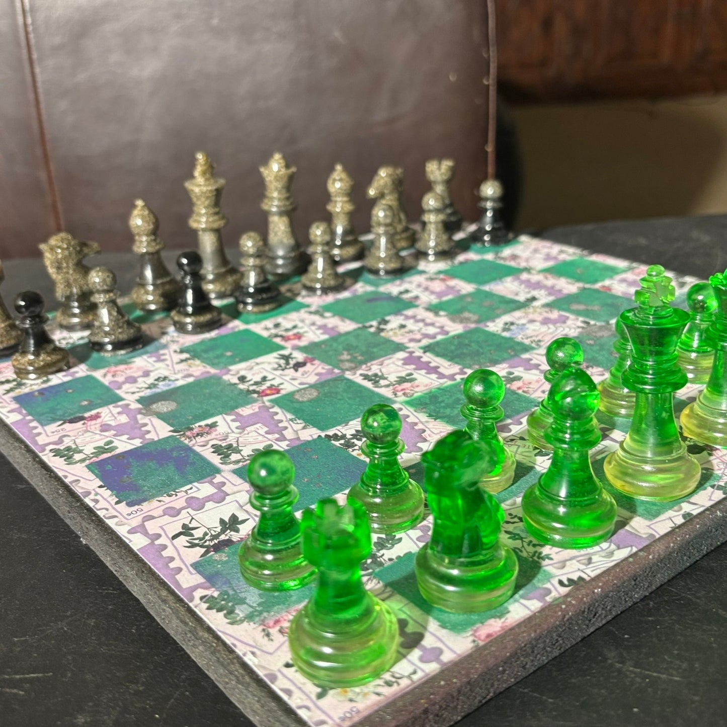 Puzzled Green - Scrapbook Chess Set