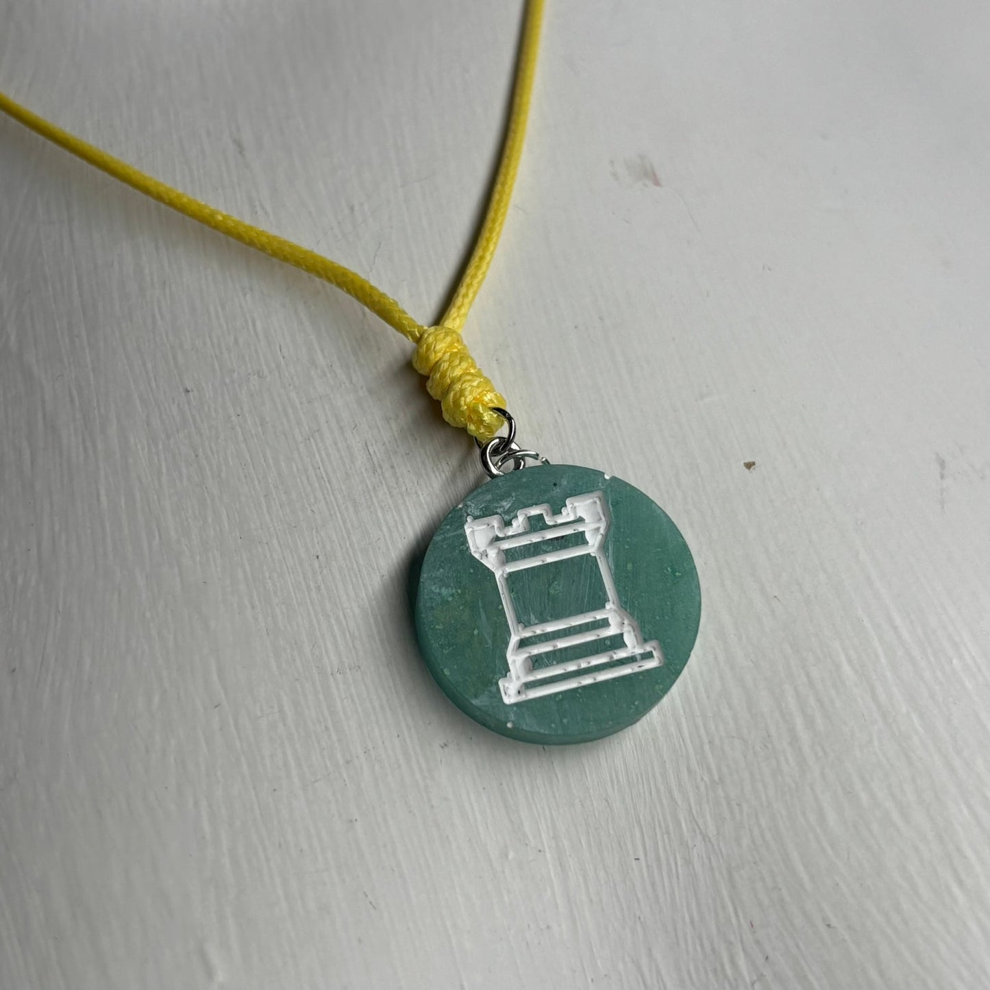 Mint Green Rook - Handmade Resin Chess Necklace