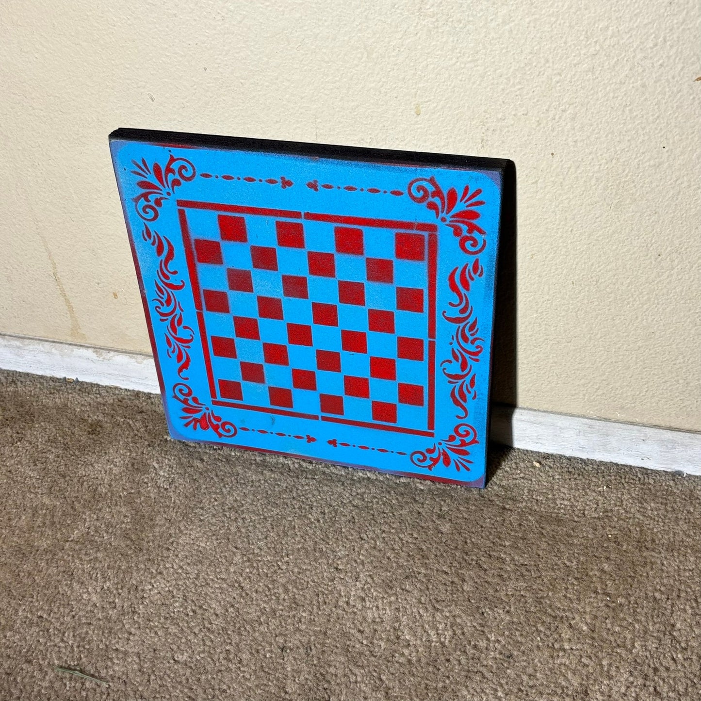 Red & Blue - Painted Chess Board
