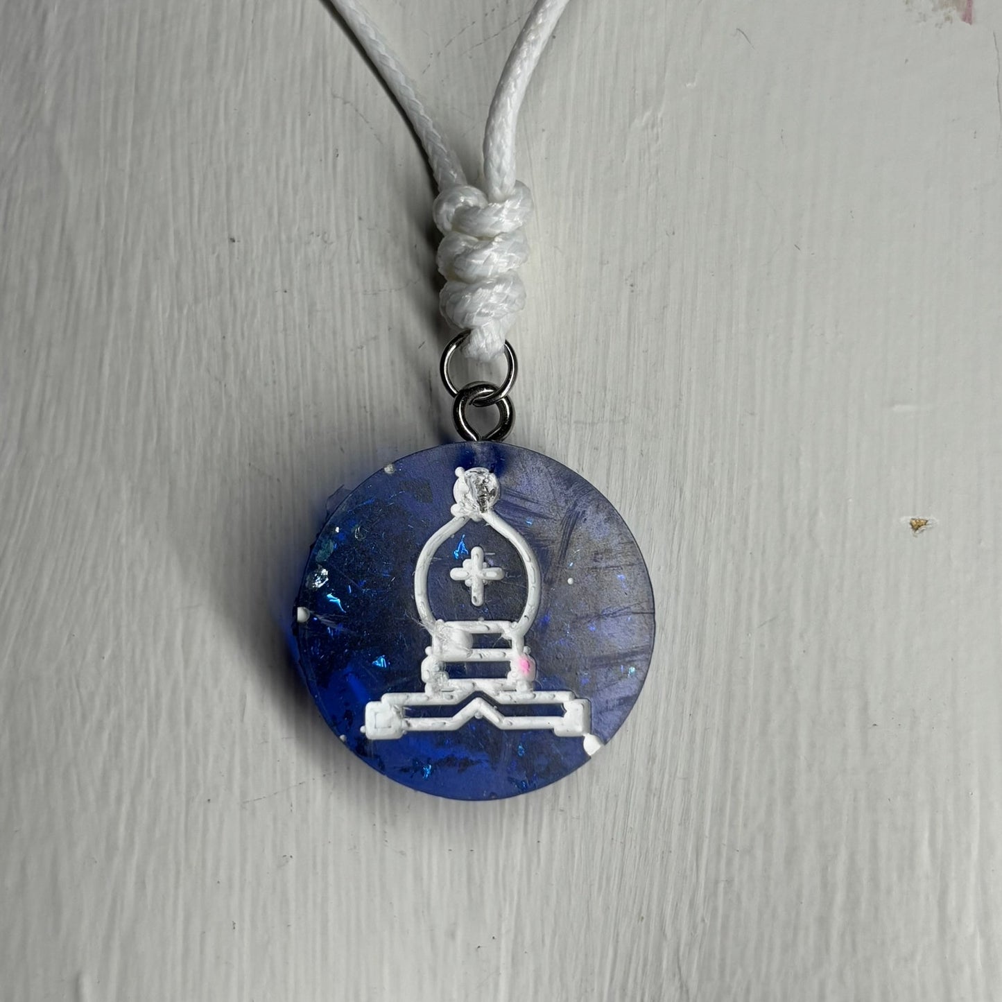 Fading Blue Bishop - Handmade Resin Chess Necklace - Flat Edition