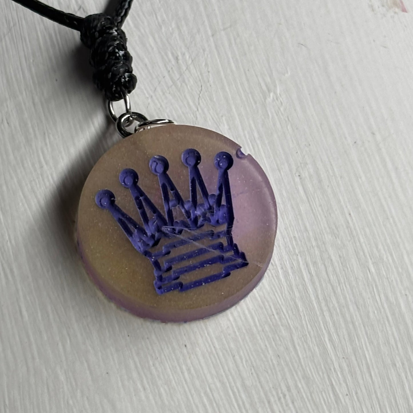 Purple Print Queen - Handmade Resin Chess Necklace