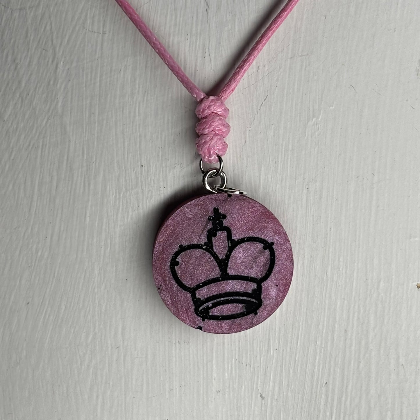 Simple Pink King - Handmade Resin Chess Necklace