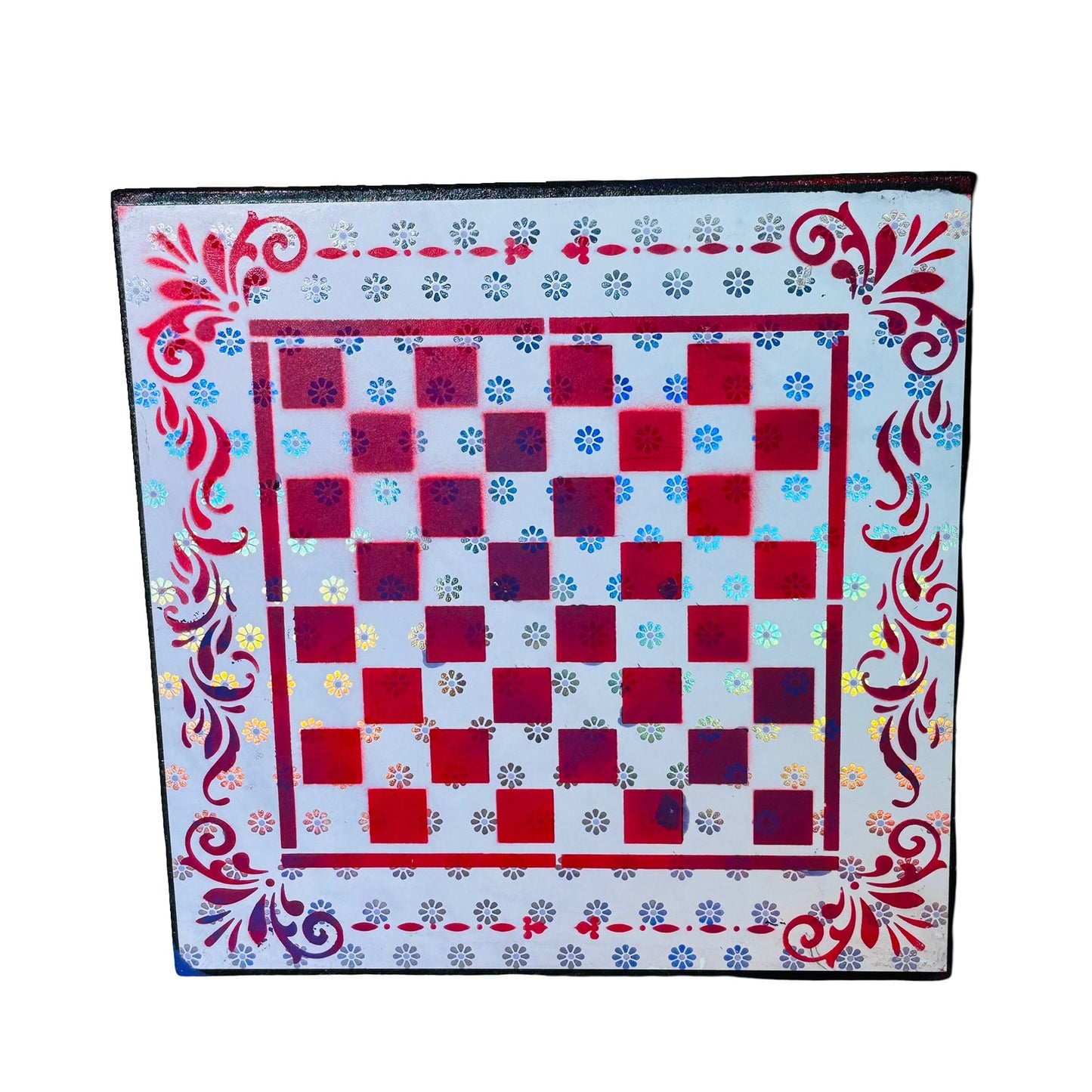 Red Chrome Flowers - Scrapbook Chess Board
