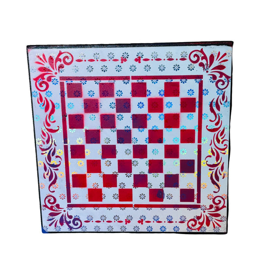 Red Chrome Flowers - Scrapbook Chess Board