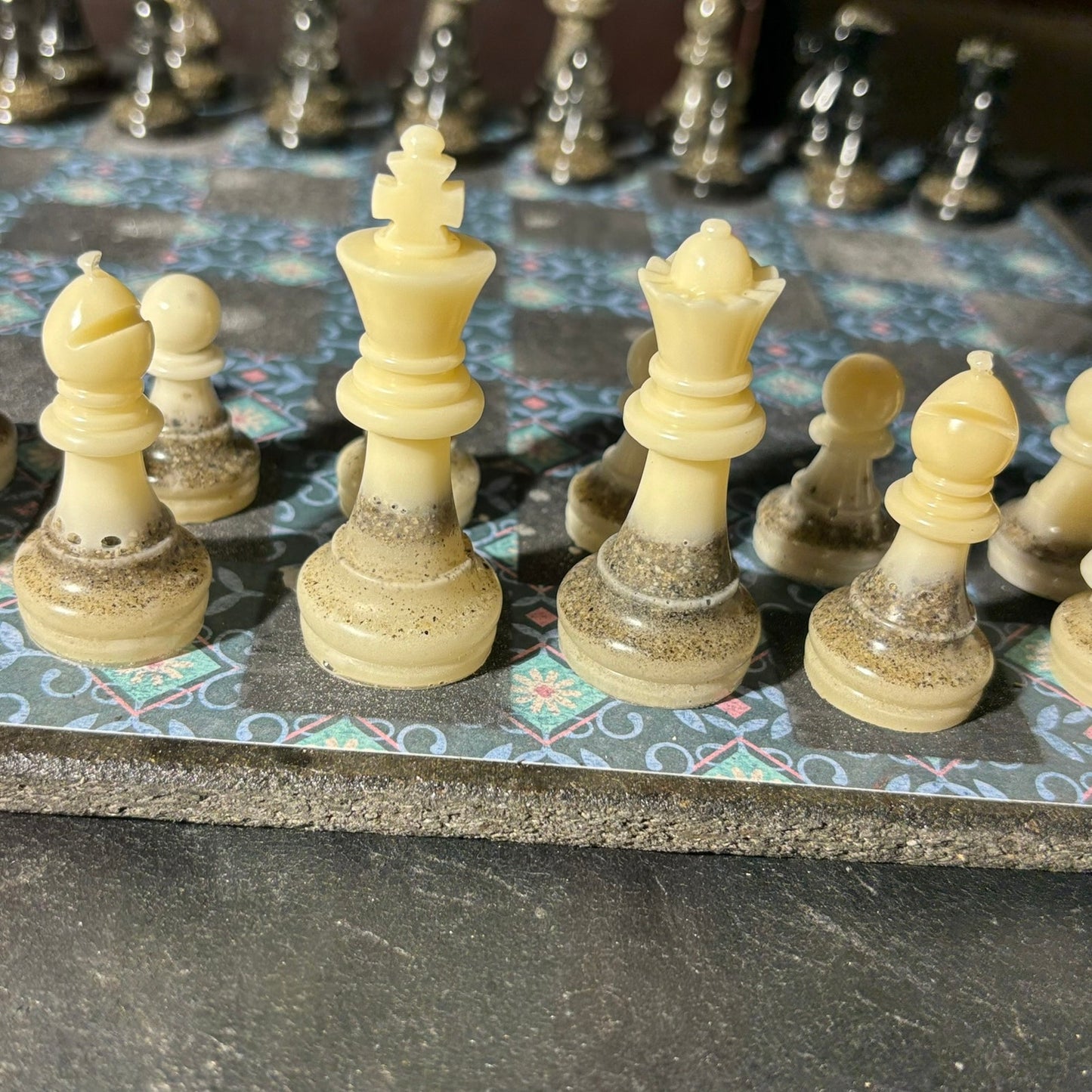 Vintage Aqua Pattern - Scrapbook Chess Set
