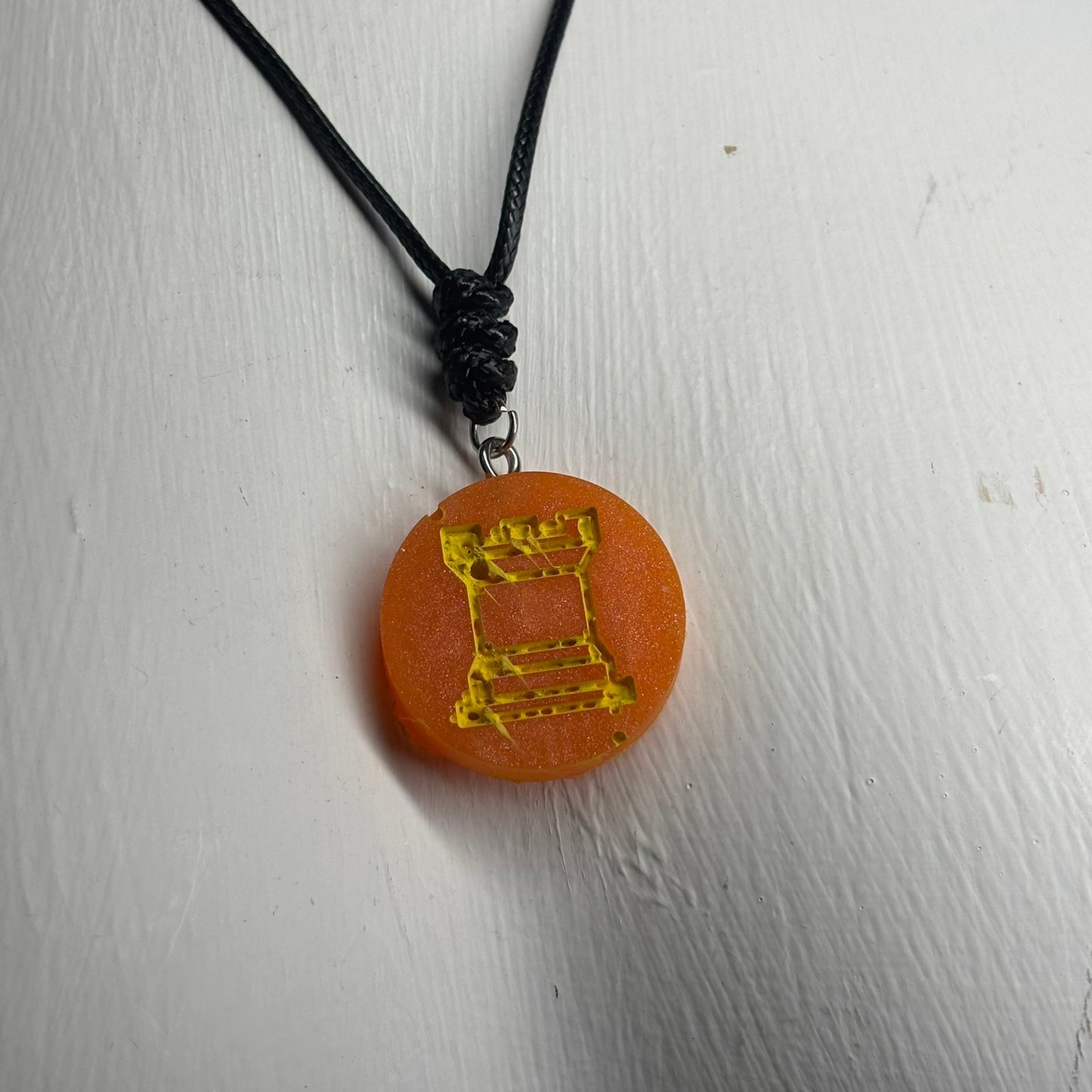 Orange Rook - Handmade Resin Chess Necklace