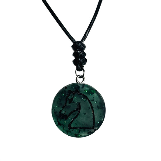Mystic Green Knight - Handmade Resin Chess Necklace