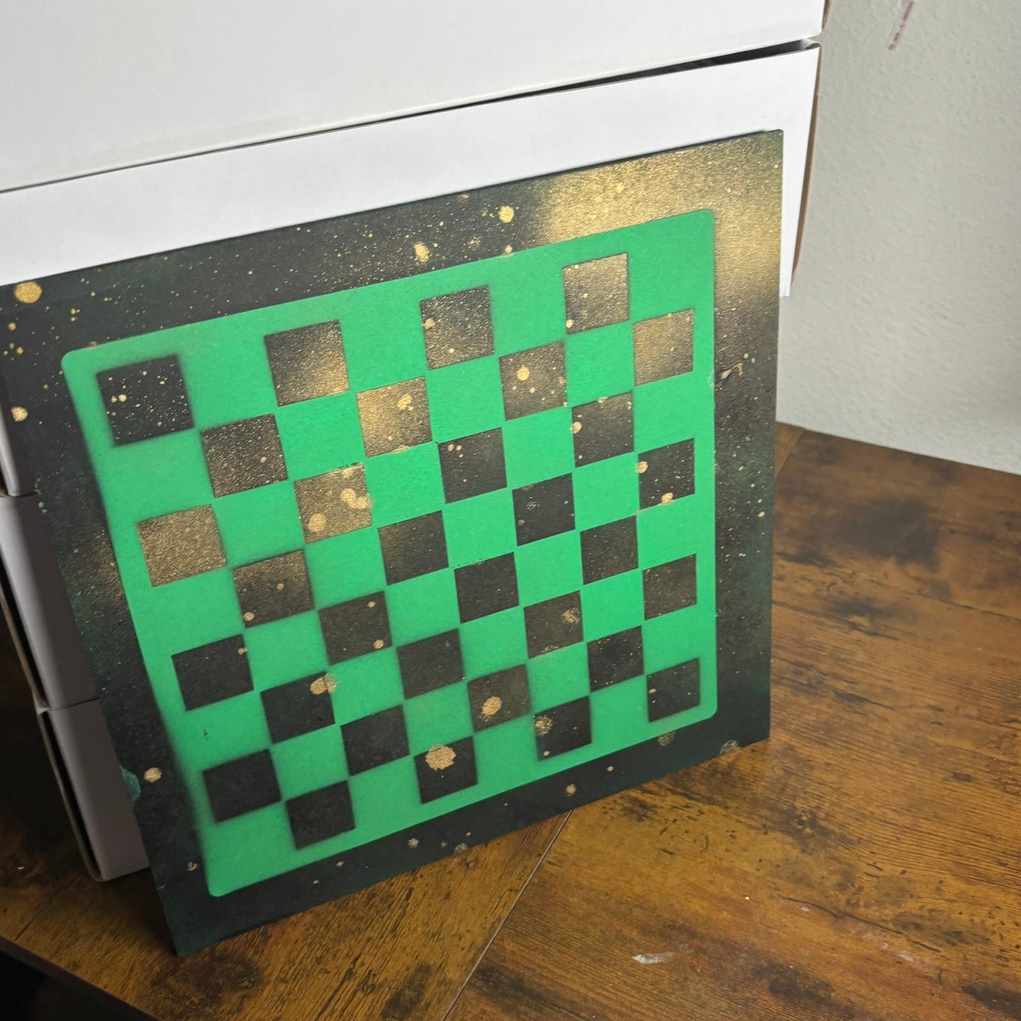 Golden Green & Black - Painted Chess Board