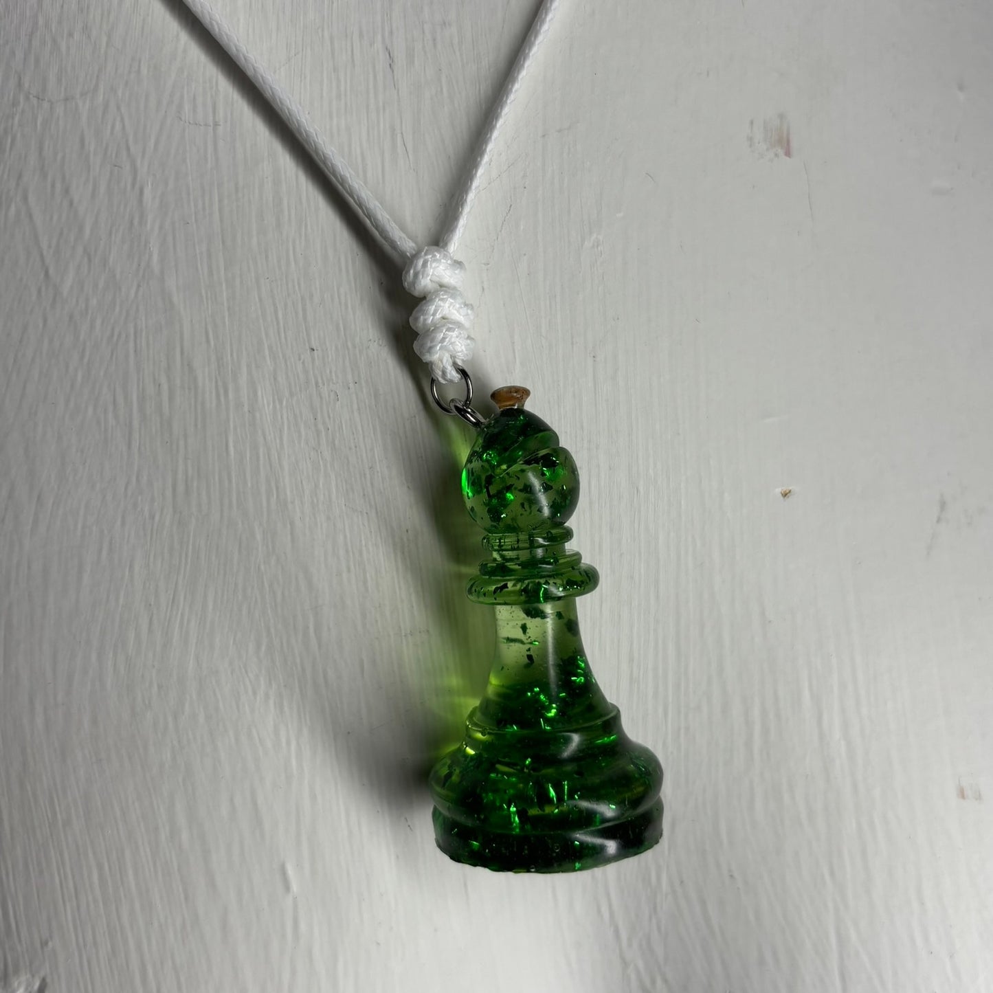 Green Crystal Bishop - Handmade Resin Chess Necklace