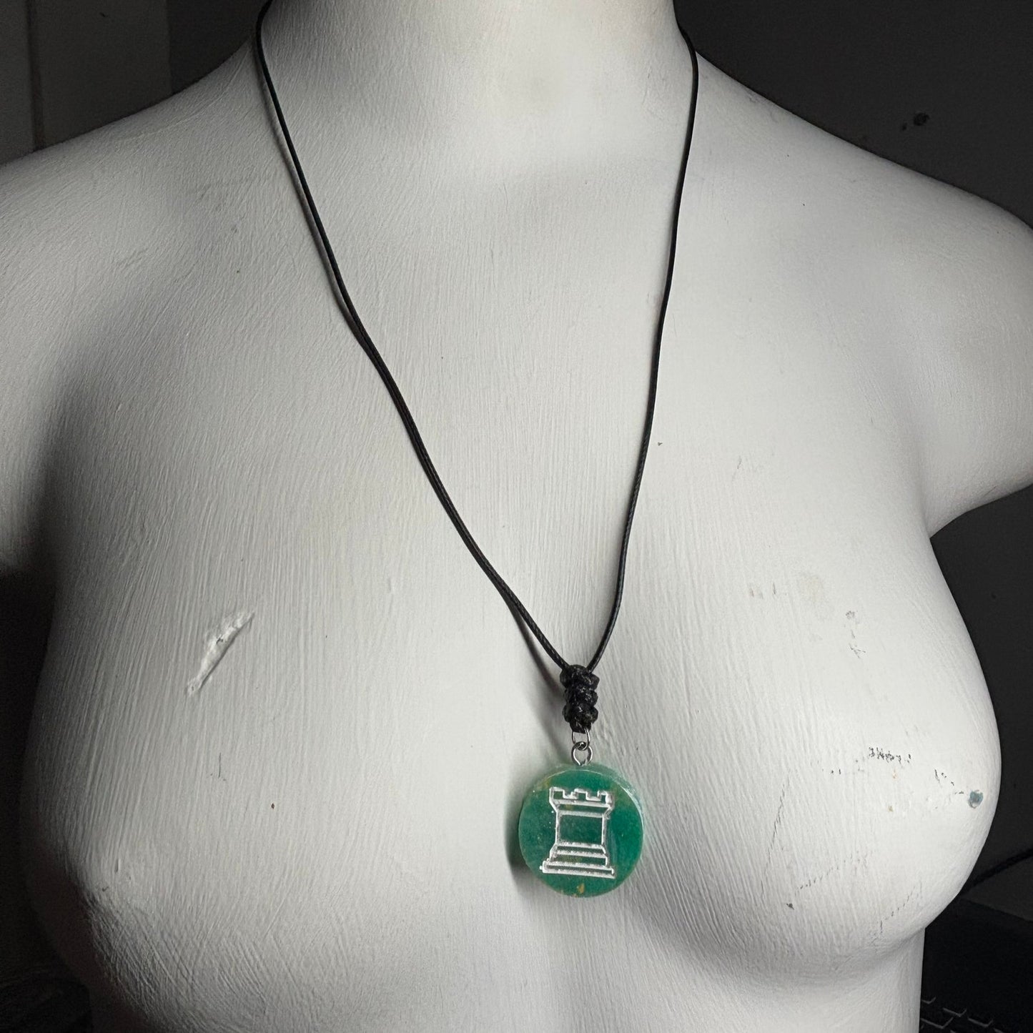 Mint Green Rook - Handmade Resin Chess Necklace - Flat Edition