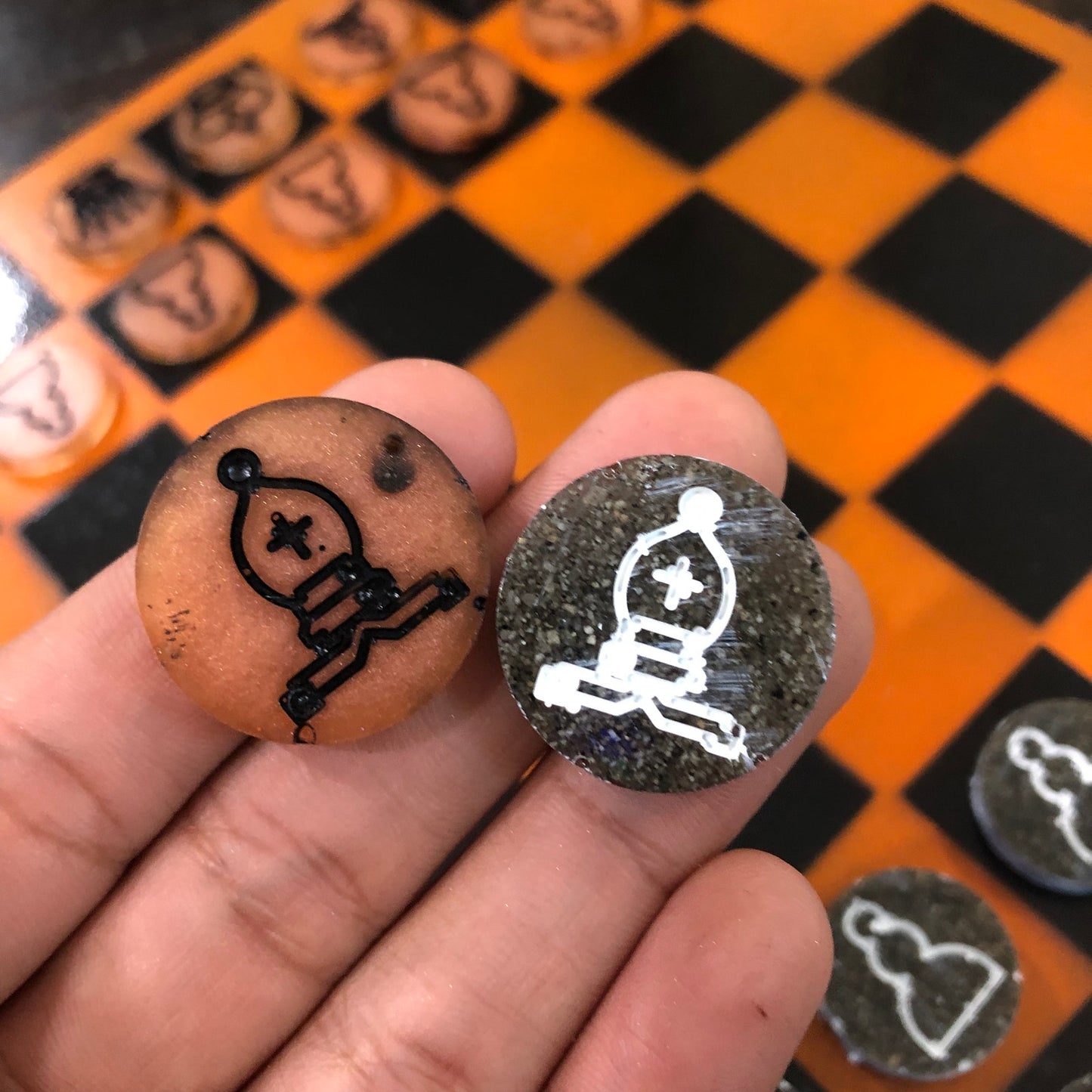 Orange & Black - Painted Chess Set