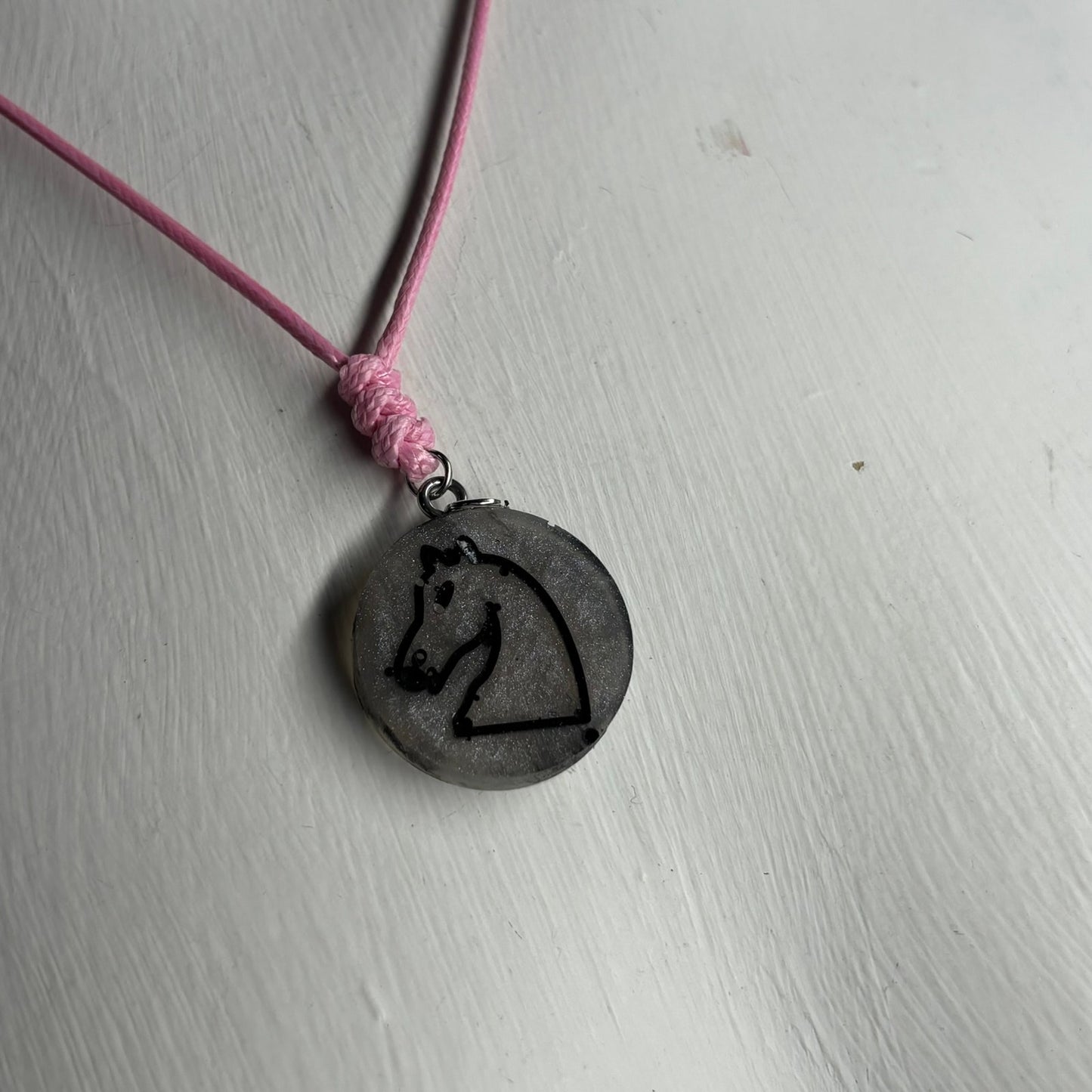 Pink Silver Knight - Handmade Resin Chess Necklace