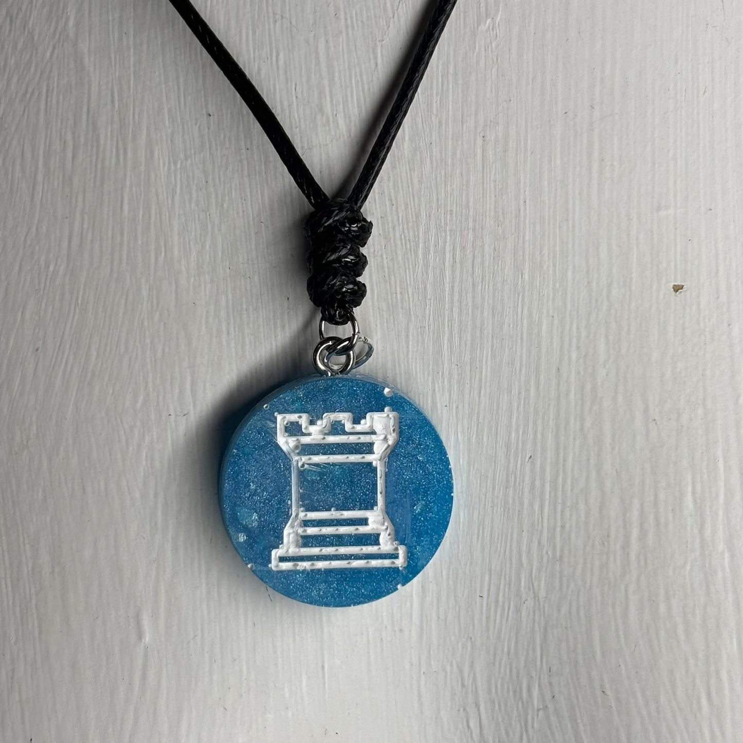 Ice Blue Rook - Handmade Resin Chess Necklace