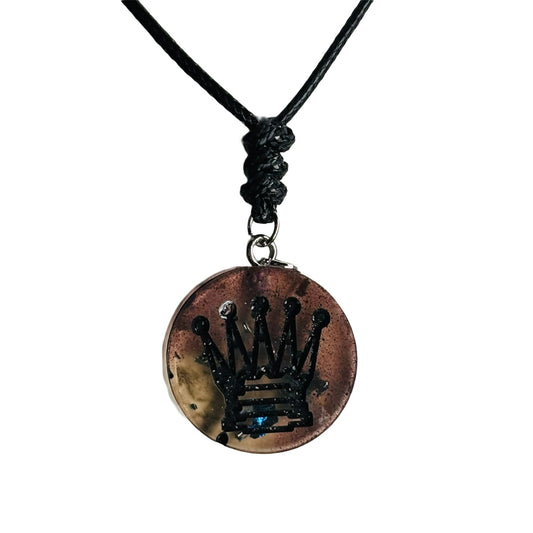 Coffee Brown Queen - Handmade Resin Chess Necklace