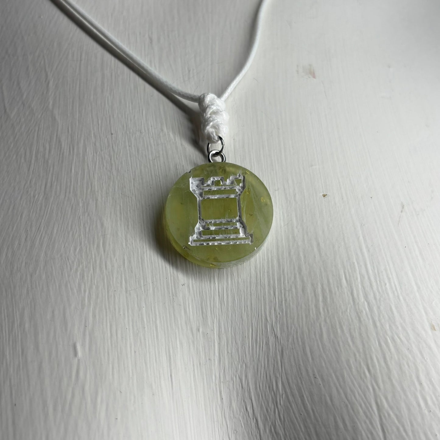 Lime Green Rook - Handmade Resin Chess Necklace