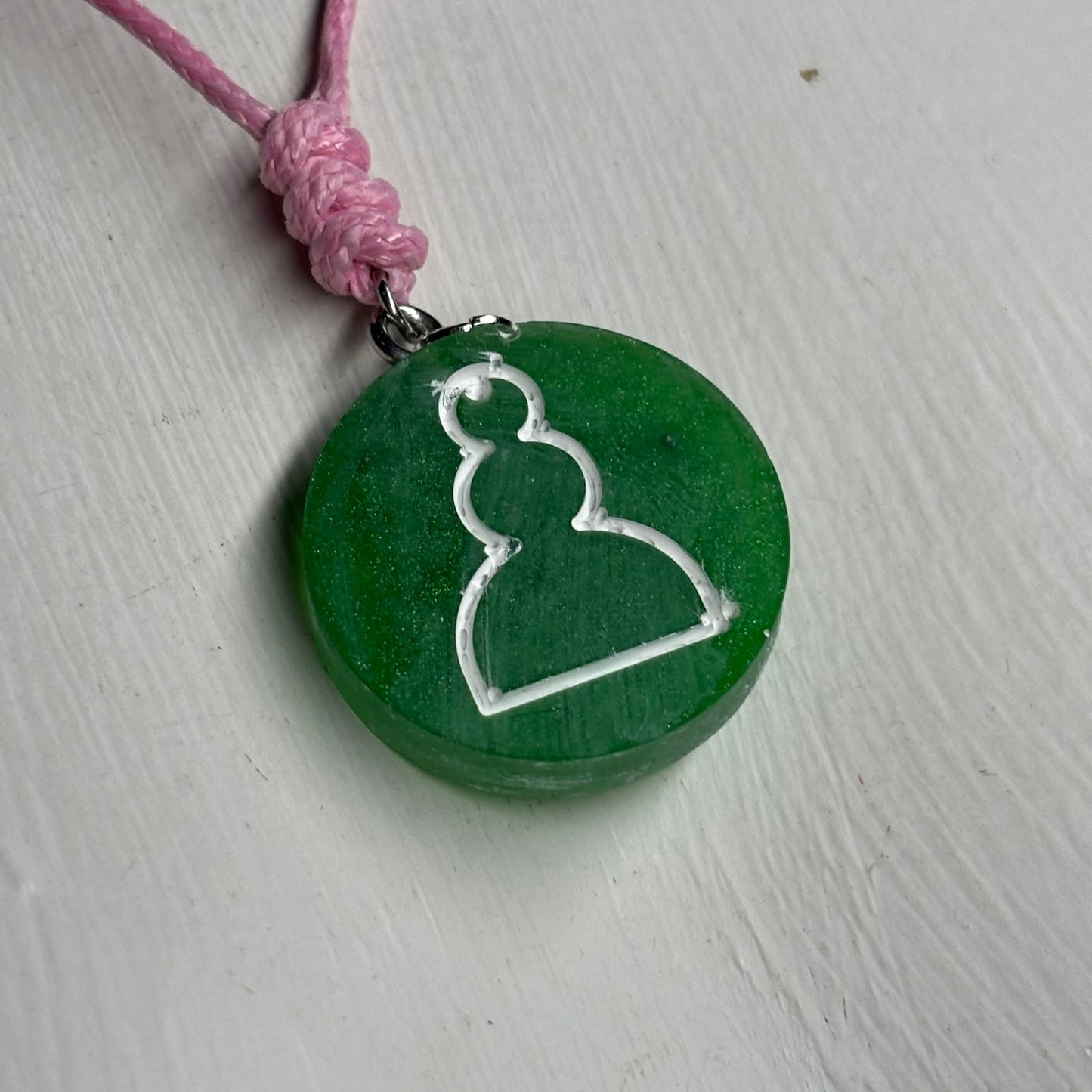 Green/Pink Pawn - Handmade Resin Chess Necklace
