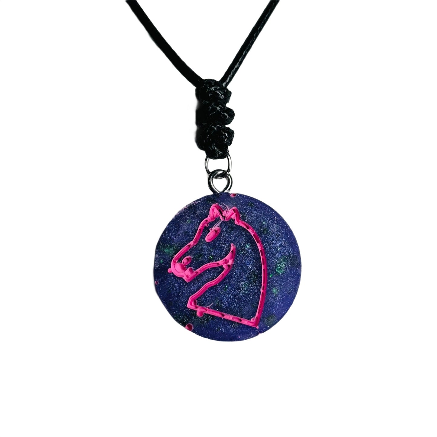 Purple Pink Knight - Handmade Resin Chess Necklace