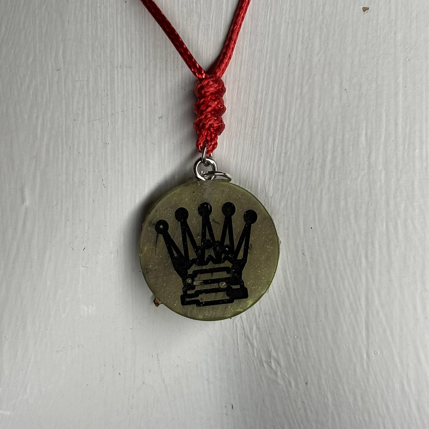 Army Green Queen - Handmade Resin Chess Necklace