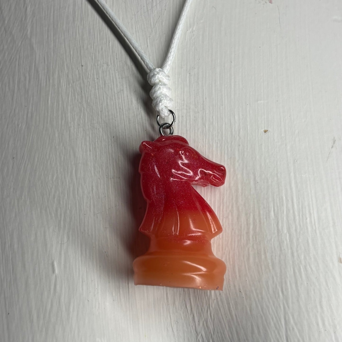 Red & Orange Knight - Handmade Resin Chess Necklace