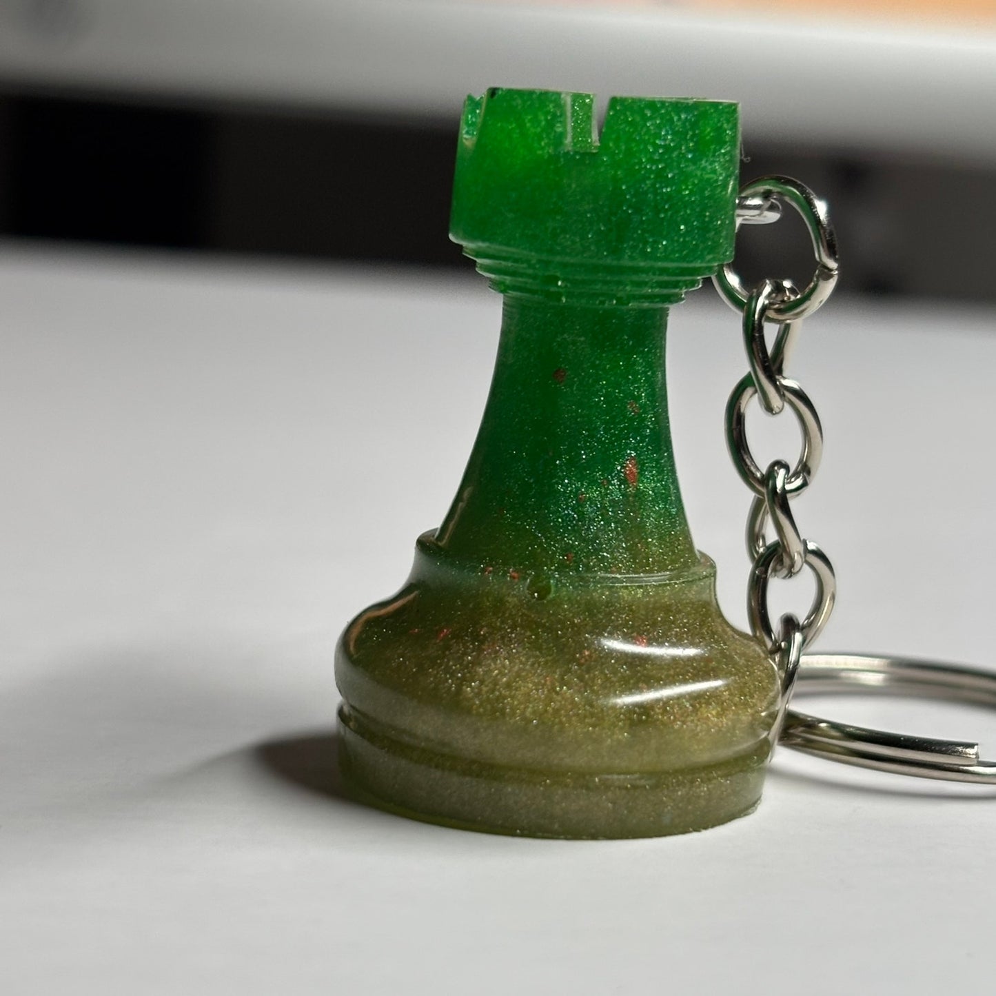 Cosmic Green Rook - Handmade Resin Keychain