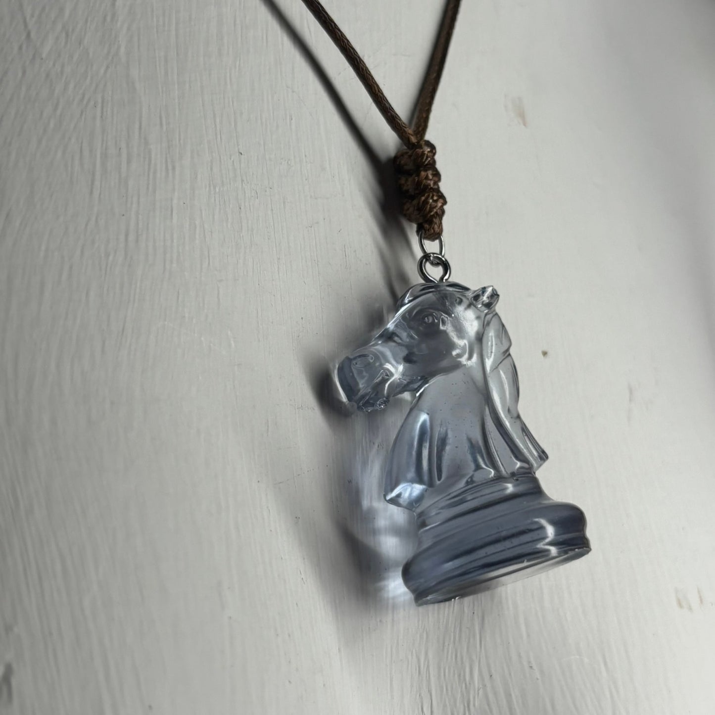 Transparent Simple Blue Knight - Handmade Resin Chess Necklace