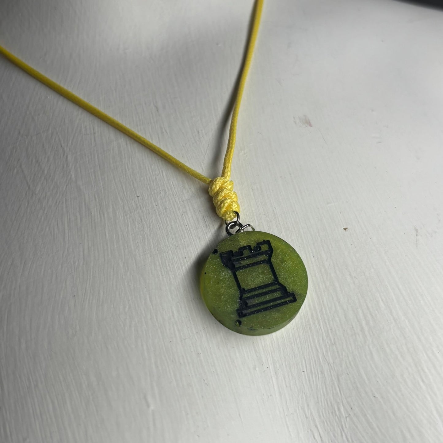 Green Lemon Rook - Handmade Resin Chess Necklace
