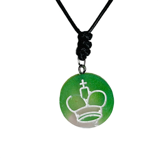 Tattered Green King - Handmade Resin Chess Necklace