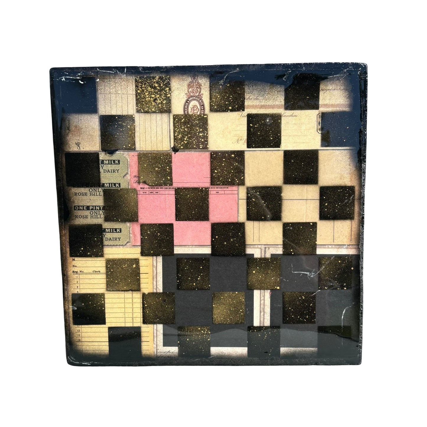 Vintage Collage - Resin Coated Chess Board