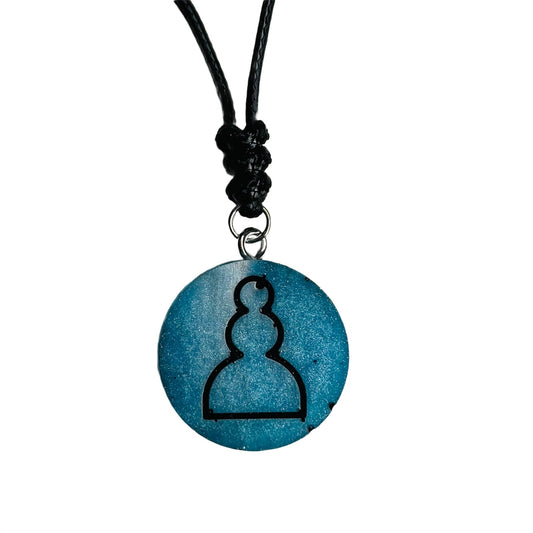 Cool Blue Pawn - Handmade Resin Chess Necklace - Flat Edition