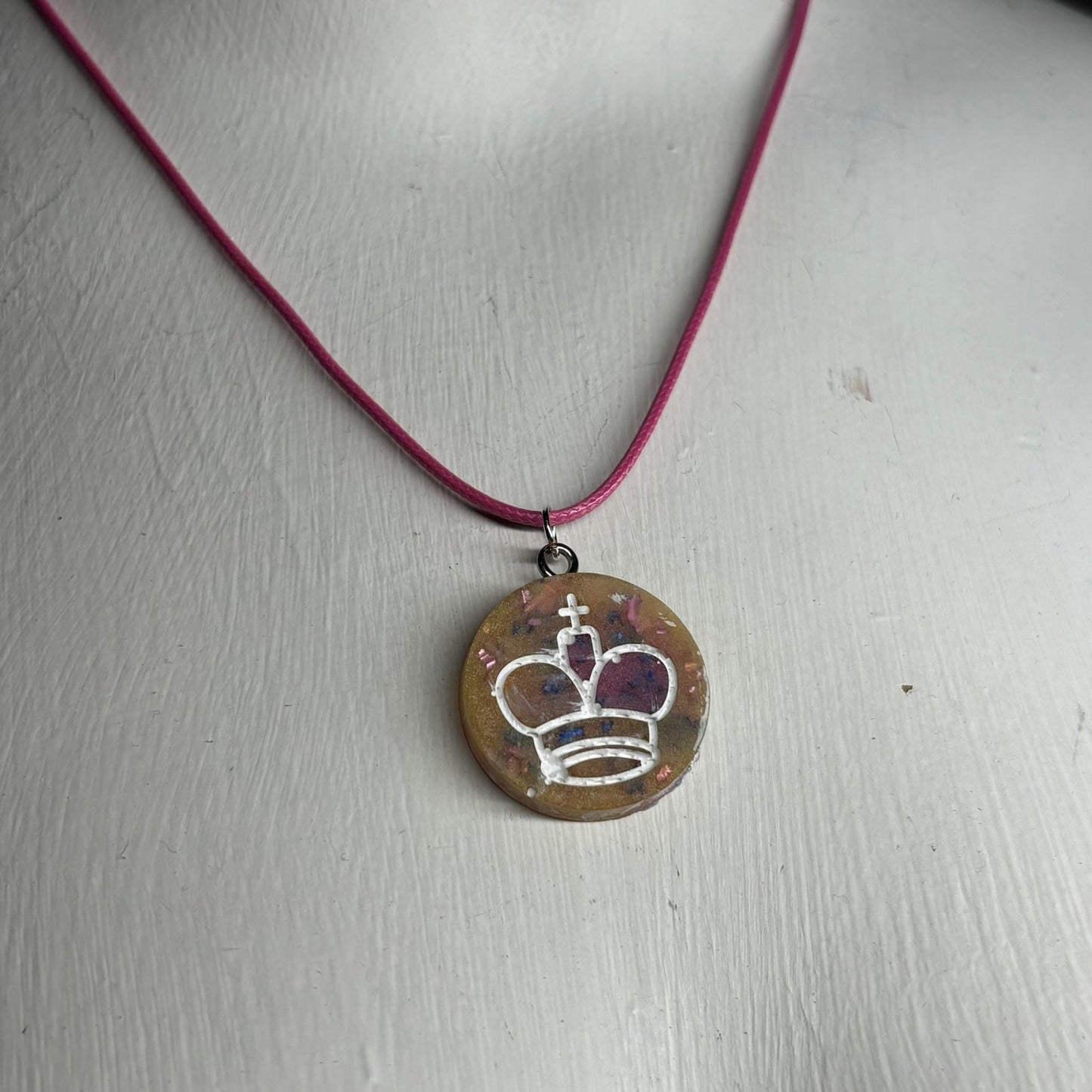 Yellow & Pink Crystal King - Handmade Resin Chess Necklace