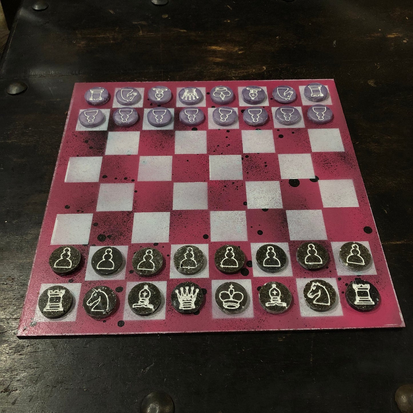 Tattered Pink - Painted Chess Set