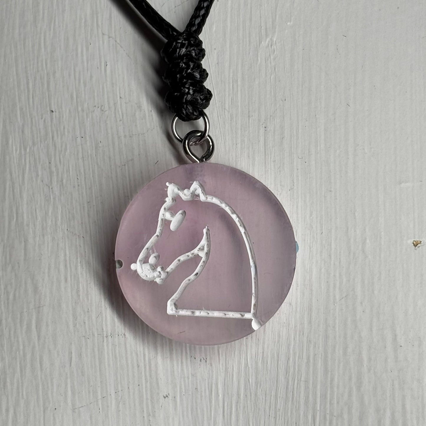 Translucent Pink Knight - Handmade Resin Chess Necklace