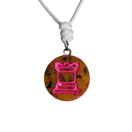 Fire Pink Rook - Handmade Resin Chess Necklace - Flat Edition