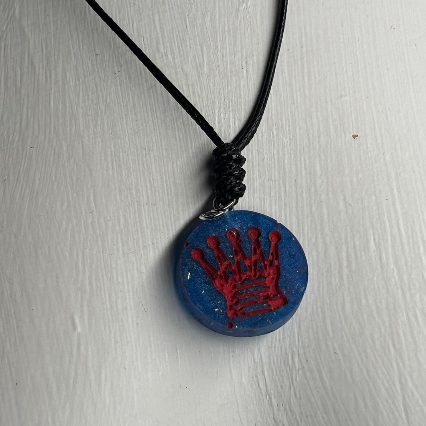 Blue & Red Queen - Handmade Resin Chess Necklace