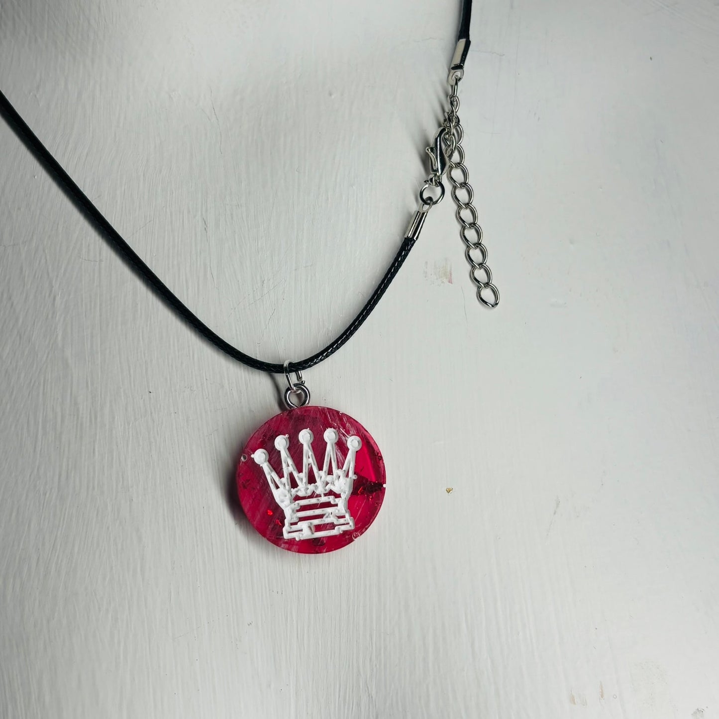 Vibrant Red Queen - Handmade Resin Chess Necklace