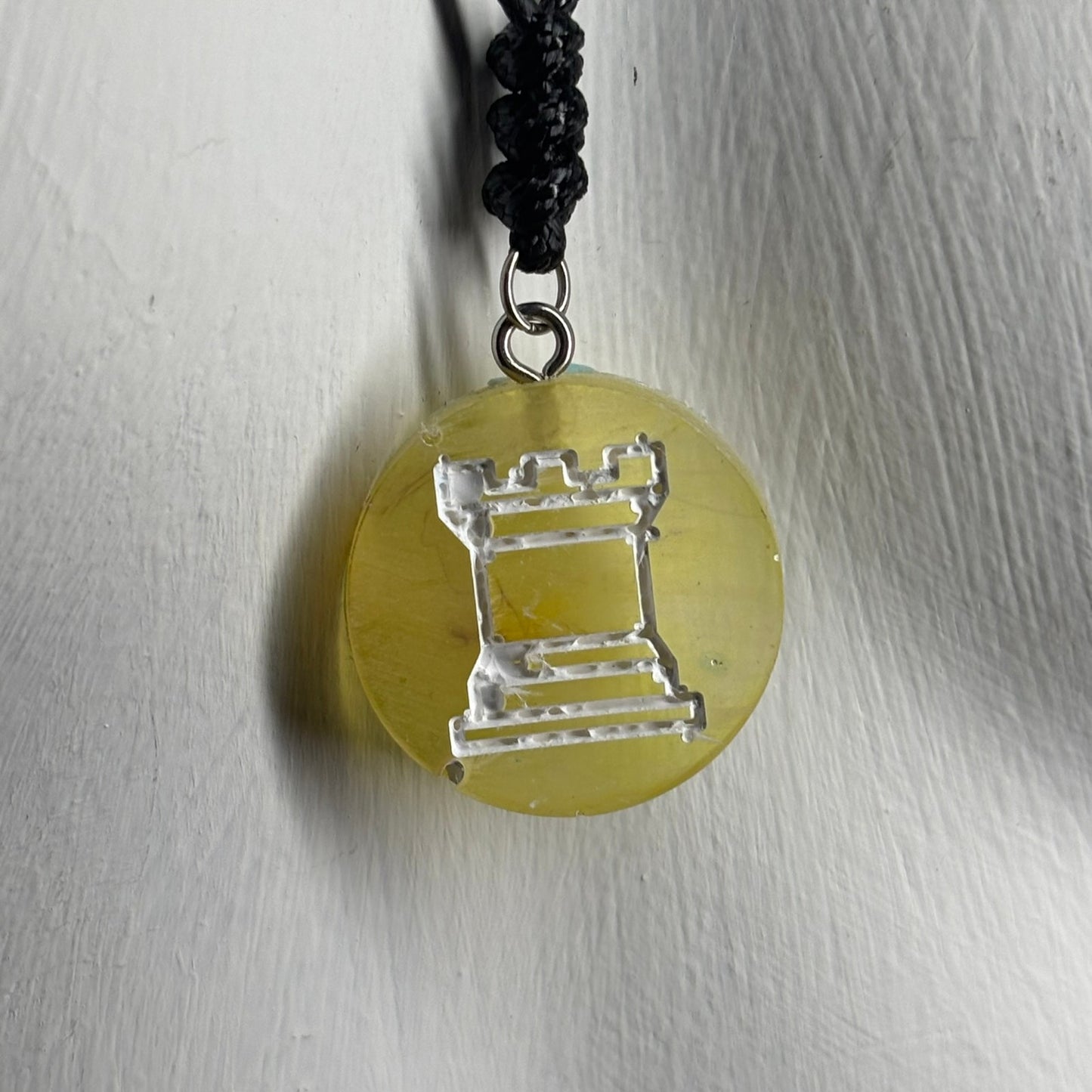 Bright Yellow Rook - Handmade Resin Chess Necklace