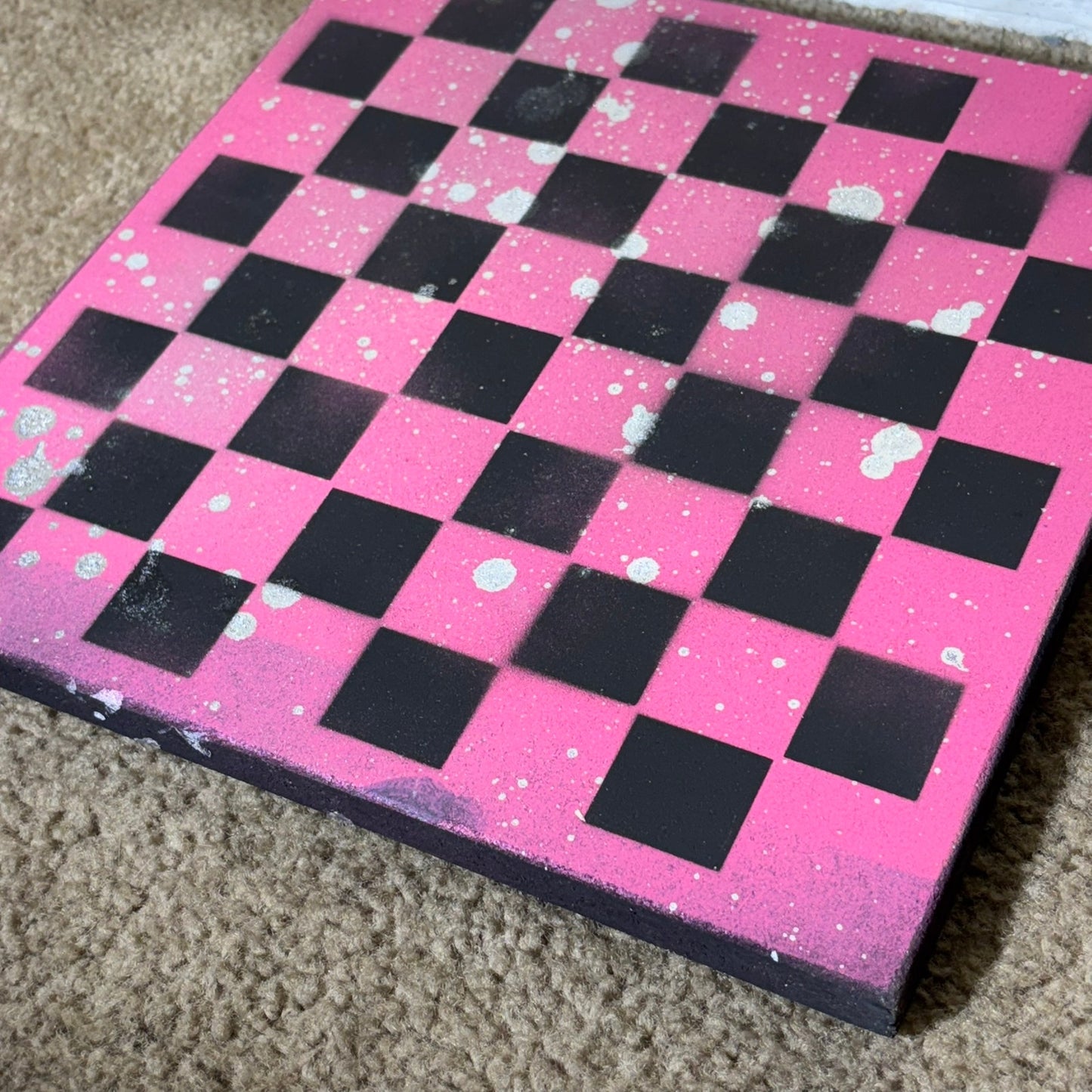 Pink Splatter - Painted Chess Board