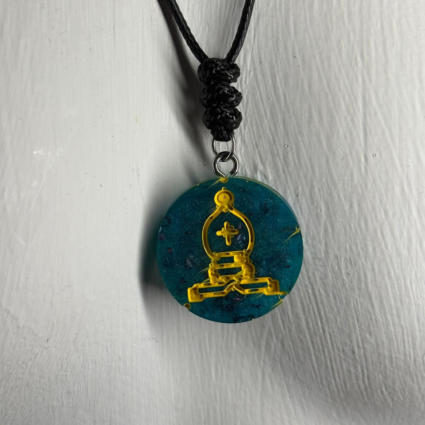 Dark Aqua Blue Bishop - Handmade Resin Chess Necklace