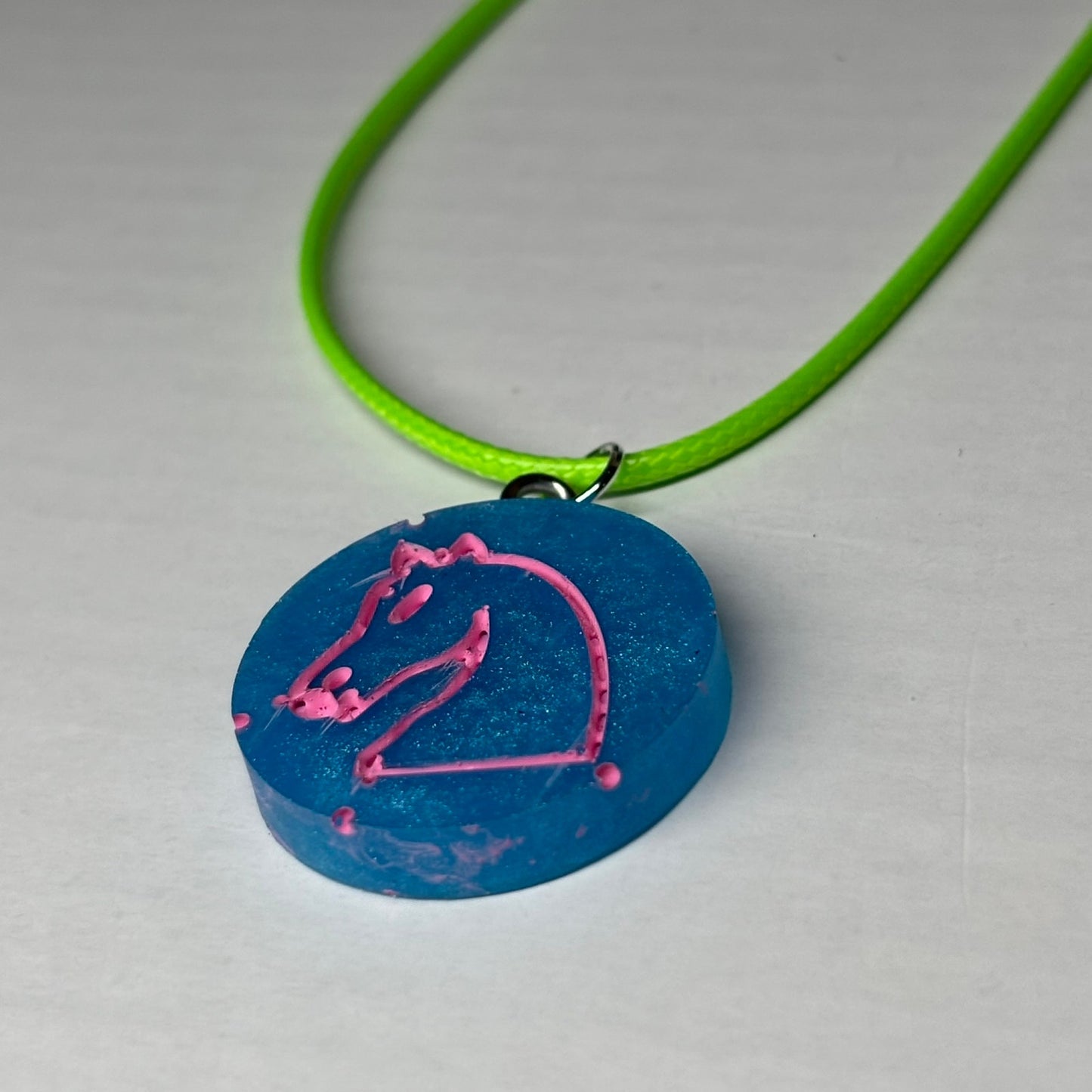 Blue & Pink Knight - Handmade Resin Chess Necklace