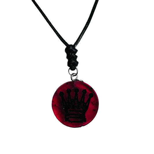 Dark Red Queen - Handmade Resin Chess Necklace