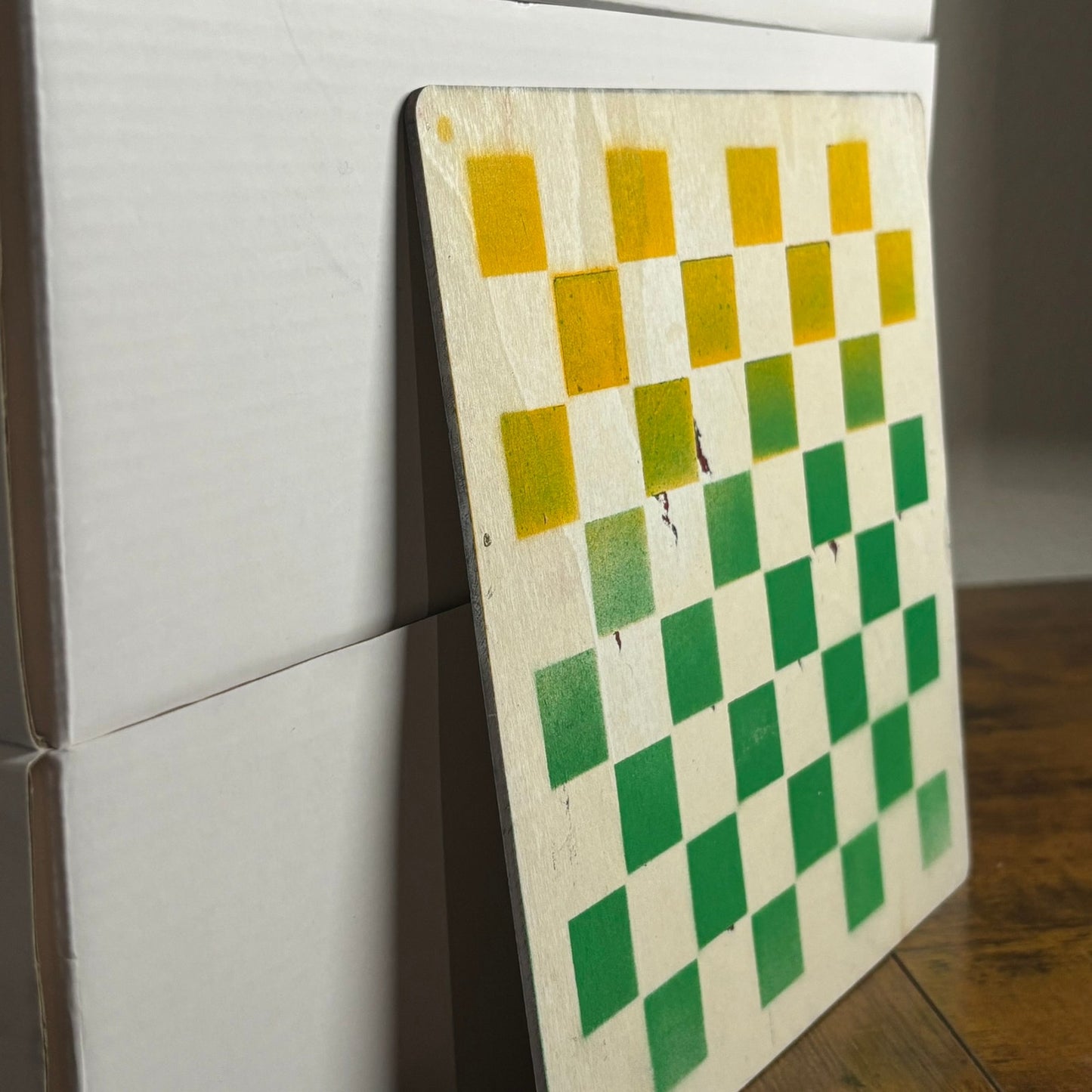 Yellow & Green Mix - Painted Thin Wooden Chess Board